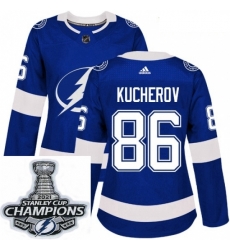 Women Adidas Tampa Bay Lightning 86 Nikita Kucherov Authentic Royal Blue Home NHL Stitched 2021 Stanley Cup Champions Patch Jersey