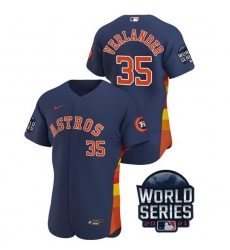 Men Houston Astros 35 Justin Verlander 2021 Navy World Series Flex Base Stitched Baseball Jersey