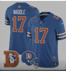 Denver Broncos, 17 Jaylen Waddle, Throwback 3 Times Champion Patch Vapor Limited All Stitched Blue Jersey Denver Broncos, 17 Jaylen Waddle, Throwback 3 Times Champion Patch Vapor Limited All Stitched Blue Jersey