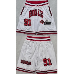 Men Chicago Bulls 91 Dennis Rodman White 2025 Shorts   Men Chicago Bulls 91 Dennis Rodman White 2025 Shorts
