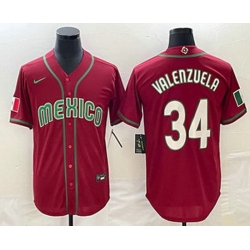 Men's Mexico Baseball #34 Fernando Valenzuela 2023 Red Blue World Baseball Classic Stitched Jerseys