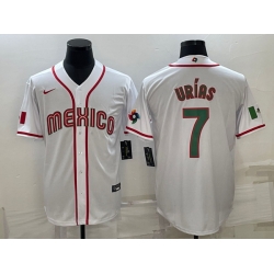 Men's Mexico Baseball #7 Julio Urias 2023 White World Baseball Classic Stitched Jerseys 3