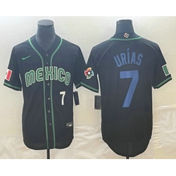 Men's Mexico Baseball #7 Julio Urias Number 2023 Black Blue World Classic Stitched Jersey2