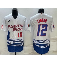 Mens Puerto Rico Baseball #23 Francisco Lindor Number White 2023 World Baseball Classic Stitched Jersey