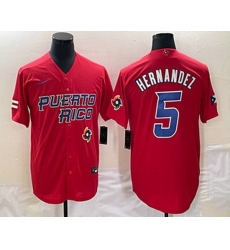 Men's Puerto Rico Baseball #5 Enrique Hernandez 2023 Red World Classic Stitched Jersey