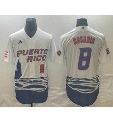 Men's Puerto Rico Baseball #8 Eddie Rosario Number 2023 White World Classic Stitched Jersey