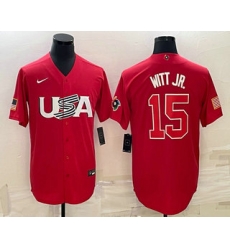 Men USA Baseball 15 Bobby Witt Jr  2023 Red World Baseball Classic Stitched Jersey