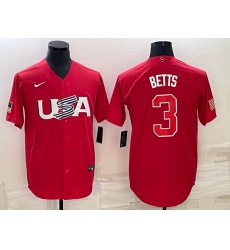 Men USA Baseball 3 Mookie Betts 2023 Red World Baseball Classic Stitched Jersey