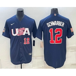 Men's USA Baseball #12 Kyle Schwarber Number 2023 Navy World Baseball Classic Stitched Jerseys