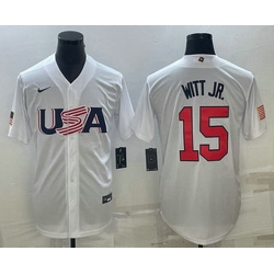 Men's USA Baseball #15 Bobby Witt Jr 2023 White World Baseball Classic Replica Stitched Jersey