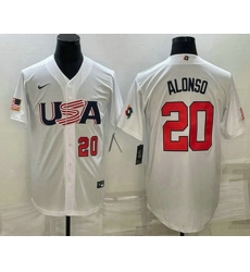 Mens USA Baseball #20 Pete Alonso Number 2023 White World Baseball Classic Stitched Jersey