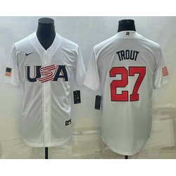 Men's USA Baseball #27 Mike Trout 2023 White World Baseball Classic Replica Stitched Jerseys