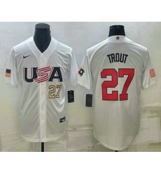 Men's USA Baseball #27 Mike Trout Number 2023 White World Baseball Classic Replica Stitched Jerseys