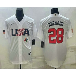 Men's USA Baseball #28 Nolan Arenado 2023 White World Baseball Classic Replica Stitched Jerseys