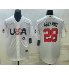 Men's USA Baseball #28 Nolan Arenado Number 2023 White World Baseball Classic Replica Stitched Jersey1