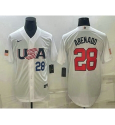 Men's USA Baseball #28 Nolan Arenado Number 2023 White World Baseball Classic Replica Stitched Jerseys