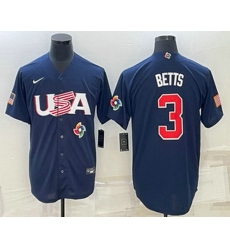 Men's USA Baseball #3 Mookie Betts 2023 Navy World Baseball Classic Stitched Jersey