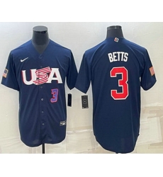 Mens USA Baseball #3 Mookie Betts Number 2023 Navy World Baseball Classic Stitched Jersey