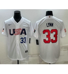 Mens USA Baseball #33 Lance Lynn Number 2023 White World Baseball Classic Stitched Jersey