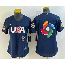 Women's USA Baseball 2023 Navy Big Logo With Patch World Classic Stitched Jersey