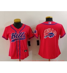 Women Buffalo Bills Red Team Big Logo With Patch Cool Base Stitched Baseball Jersey