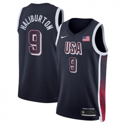 Men USA Basketball 9 Tyrese Haliburton Navy 2024 Swingman Stitched Jersey