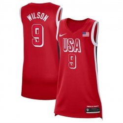 Women USA Basketball 9 A 27ja Wilson Red 2024 Swingman Stitched Jersey