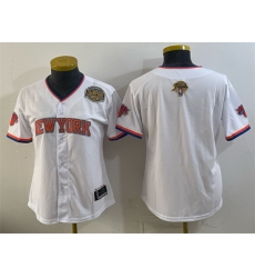 Youth New York Knicks Blank White 2026 Finals Eastern Conference Champions Patch Stitched Baseball Jersey Youth New York Knicks Blank White 2026 Finals Eastern Conference Champions Patch Stitched Baseball Jersey