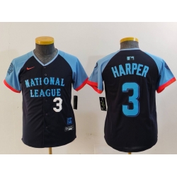 Youth National League 3 Bryce Harper Navy 2024 All Star Limited Stitched Baseball Jersey 1