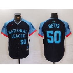 Men National League 50 Mookie Betts Navy 2024 All Star Limited Stitched Baseball Jersey 5