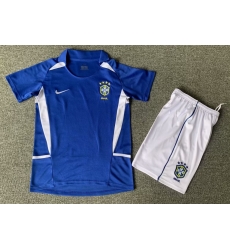 Youth Retro Soccer Jerseys Brazil Blue 2002 Away