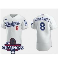 Men Nike Los Angeles Dodgers Enrique Hernandez #8 White Flex Base 2024 World Series Champions Stitched MLB Jersey