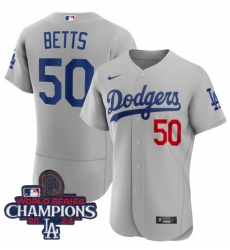 Women Nike Los Angeles Dodgers Mookie Betts #50 Gray Flex Base 2024 World Series Champions Stitched MLB Jersey II