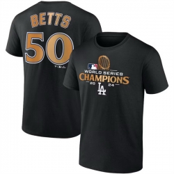 Men Los Angeles Dodgers 50 Mookie Betts Black 2024 World Series Champions Name  26 Number T Shirt