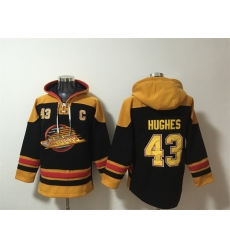 Men Vancouver Canucks 43 Quinn Hughes Black Ageless Must Have Lace Up Pullover Hoodie