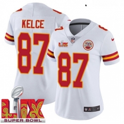 Women Kansas City Chiefs Travis Kelce #87 White 2024 2025 Super Bowl LIX F U S E Stitched Jersey