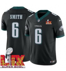 Men Philadelphia Eagles DeVonta Smith #6 Black 2024 2025 Super Bowl LIX F U S E Stitched NFL Jersey