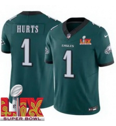 Men Philadelphia Eagles Jalen Hurts #1 Green 2024 2025 Super Bowl LIX F U S E Stitched NFL Jersey