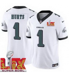 Men Philadelphia Eagles Jalen Hurts #1 White 2024 2025 Super Bowl LIX F U S E Stitched NFL Jersey