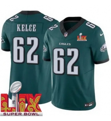 Men Philadelphia Eagles Jason Kelce #62 Green 2024 2025 Super Bowl LIX F U S E Stitched NFL Jersey