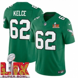 Men Philadelphia Eagles Jason Kelce #62 Kelly Green 2024 2025 Super Bowl LIX F U S E Stitched NFL Jersey