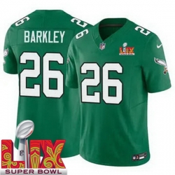 Men Philadelphia Eagles Saquon Barkley #26 Kelly Green 2024 2025 Super Bowl LIX F U S E Stitched NFL Jersey