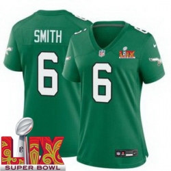 Women Philadelphia Eagles DeVonta Smith #6 Kelly Green 2024 2025 Super Bowl LIX F U S E Stitched NFL Jersey