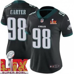 Women Philadelphia Eagles Jalen Carter #98 Black 2024 2025 Super Bowl LIX F U S E Stitched NFL Jersey