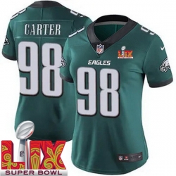 Women Philadelphia Eagles Jalen Carter #98 Green 2024 2025 Super Bowl LIX F U S E Stitched NFL Jersey