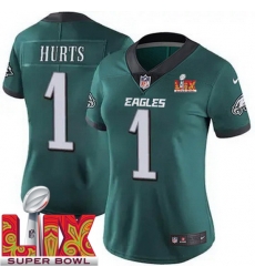 Women Philadelphia Eagles Jalen Hurts #1 Green 2024 2025 Super Bowl LIX F U S E Stitched NFL Jersey