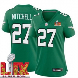 Women Philadelphia Eagles Quinyon Mitchell #27 Kelly Green 2024 2025 Super Bowl LIX F U S E Stitched NFL Jersey