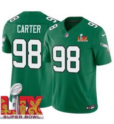 Youth Philadelphia Eagles Jalen Carter #98 Kelly Green 2024 2025 Super Bowl LIX F U S E Stitched NFL Jersey