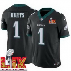 Youth Philadelphia Eagles Jalen Hurts #1 Black 2024 2025 Super Bowl LIX F U S E Stitched NFL Jersey