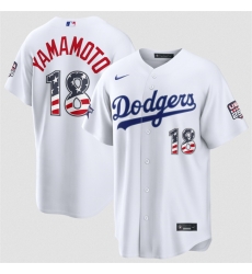 Men Los Angeles Dodgers  18 Yoshinobu Yamamoto White 2026 All Star Edition Stars   Stripes Stadium Pick A Player Stitched Baseball Jersey